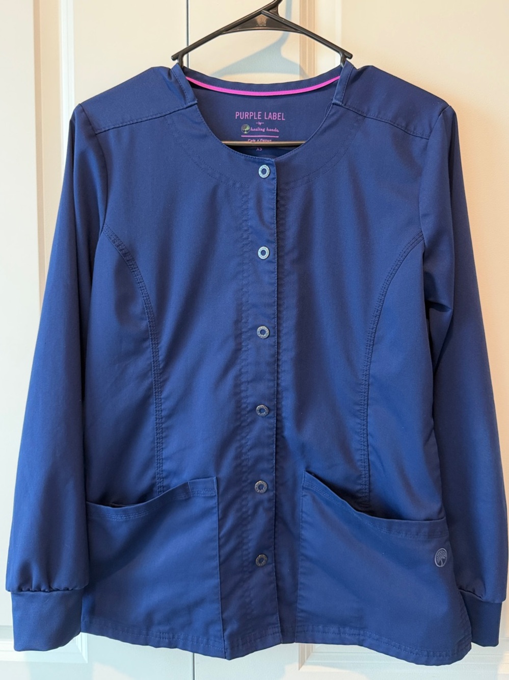 Women's Navy Blue Button Down Scrub Jacket